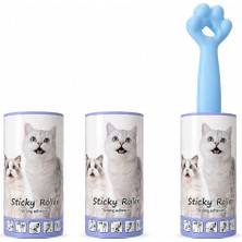 Kedi Patili Tüy Toplayıcı Sticky Roller Seti – 60 Yapraklı Güçlü Yapışkanlı Kullan At Bant + 2 Adet Yedek Rulo – Evcil Hayvan Tüyü, Toz ve Kıl Temizleyici Pratik Rulo (Mavi)