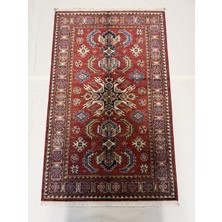 El Dokuma Afgan Halı Kazak  Desenli Bordo Renk Kök Boya 90 x 144 cm