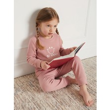 Mini Damla Minidamla Gülen Yüz Baskılı 1-7 Yaş Pijama Takımı - Pembe