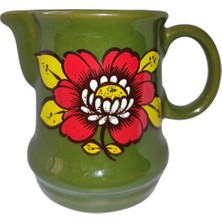 El Yapımı El Boyama Retro Çiçek Desenli Vintage Seramik Sütlük Sürahi