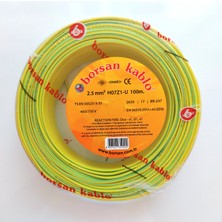 Borsan 2.5 mm Nya Hf Bakır Kablo Sarı-Yeşil 100 Metre (Tek Damar Sert)(Halogen Free)