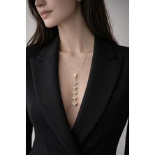 Çelik Y Beyaz Taşlı Gold Kolye