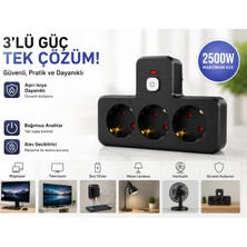 Matechno 3'lü Termal Akım Korumalı Topraklı Bakır Iletken Çoklu Priz 2500W Açma/kapama Anahtarlı Alev Geciktirici Yüksek Isıya Dayanıklı Grup Priz Uzatma