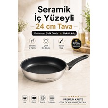 Kochler 24 cm Seramik Kaplamalı Paslanmaz Çelik Bakalit Kulplu Indüksiyon Uyumlu Tava