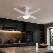 Ledli Tavan Vantilatörü 54 Cm, Uzaktan Kumandalı, 4 Kanatlı, Dimmerli, 3 Renk Işık Seçenekli, 9000 Lümen, Beyaz