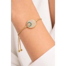 Zirkon Taşlı Ayarlanabilir Nazar Gold Bileklik
