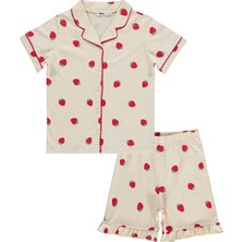 Civil Girls Çilek Desenli Şortlu 10-13 Yaş Pijama Takımı - Fil Dişi