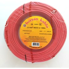 Borsan 2.5 mm Nya Hf Bakır Kablo Kırmızı 100 Metre (Tek Damar Sert)(Halogen Free)