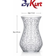 ByKurt Vazo Kristal Desenli Cam Çiçeklik Salon Ofis Masa Dekoru 20 cm