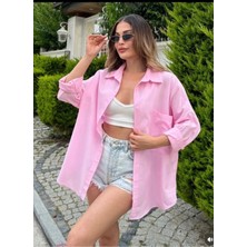 Rouge Basic Oversize Keten Dokulu %100 Pamuk Salaş Gömlek