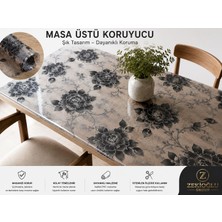 Muhtelif 80 cm x 120 cm Masa Üstü Koruyucu Şeffaf Siyah Çiçek Desenli Pvc Masa Örtüsü  Silinebilir Koruyucu Kaplama