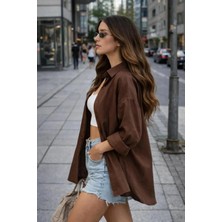 Rouge Basic Oversize Keten Dokulu %100 Pamuk Salaş Gömlek