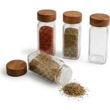 Deconox 4'lü Ahşap Kapaklı Kare Cam Baharatlık Seti - Akasya ve Bambu Kapak Seçenekleriyle Mutfak ve Sofra Düzenleyici (Ekonomik Set) (Bambu Kapak)