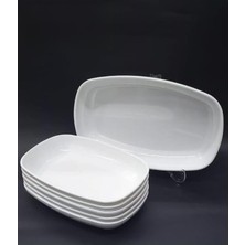 6 Adet Beyaz Melamin Kayık Tabak 22X14CM Salata Kebap Tabağı Ev Lokanta Tipi Sağlam Kare Oval Plate