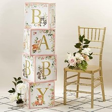 Kate Aspen Pembe Ormanlık Bebek Kutuları Harfli Bebek Duş Süslemeleri Fotoğraf Dikme ve Kreş Dekoru (4 Büyü Seti Bebek)