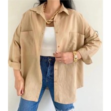 Rouge Basic Oversize %100 Pamuk Çift Cepli Keten Gömlek