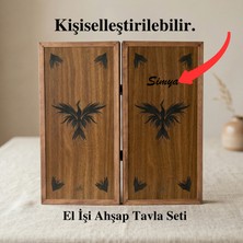 Simya Figür Premium Anka Kuşu Şimşir Ahşap Pullu Ceviz Kaplama Tavla