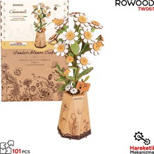 Rowood TW061 Papatya Çiçeği Chamomile Dıy Minyatür Maket Model Seti Ahşap 3D Wooden Puzzle Model Kit Ahşap Maket Dekoratif Hobi Seti