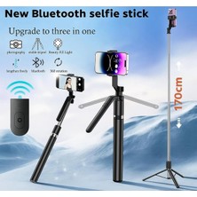 Tastech R16S 170CM Selfie Stick LED Işıklı Bluetooth Uzaktan Kumandalı 360 Derece Kullanım Tutma Kollu Telefon ve Kamera Uyumlu Tripod Özçekim Çubuğu