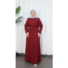 Toka Detaylı Bağlamalı Ayrobin Elbise Bordo   HNT85921