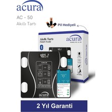 Acura Ac-50 Ce Onaylı Yağ, Su, Kas ve Kilo Ölçer Akıllı Tartı Siyah, Ac-50