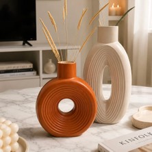 Natura Home Decor Iskandinav Dekoratif Vazo Seti 2’li – Terracotta & Bej