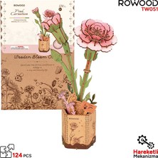 Rowood TW051 Karanfil Çiçeği Pink Carnation Dıy Minyatür Maket Model Seti Ahşap 3D Wooden Puzzle Model Kit Ahşap Maket Dekoratif Hobi Seti