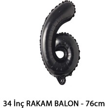 Lotus Party Siyah Renk 6 Rakam Folyo Balon - Siyah Rakam Balon 6 Yaş - 76 cm