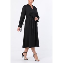 Korsajlı \'\'v\'\' Yaka Saten Elbise EL-4137-B