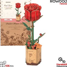 Rowood TW042 Kırmızı Gül (Red Rose) Dıy Minyatür Maket Model Set Ahşap 3D Wooden Puzzle 3D Model Kit Ahşap Maket Dekoratif Hobi Seti