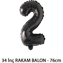 Lotus Party Siyah Renk 2 Rakam Folyo Balon - Siyah Rakam Balon 2 Yaş - 76 cm