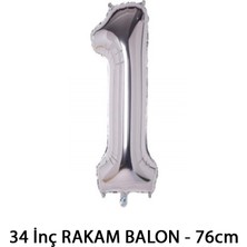 Lotus Party Gümüş Renk 1 Rakam Folyo Balon - Gümüş Rakam Balon 1 Yaş - 76 cm