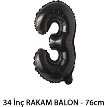 Lotus Party Siyah Renk 3 Rakam Folyo Balon - Siyah Rakam Balon 3 Yaş - 76 cm