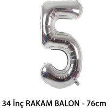 Lotus Party Gümüş Renk 5 Rakam Folyo Balon - Gümüş Rakam Balon 5 Yaş - 76 cm