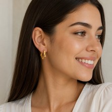 Yes Ticaret Gold Altıgen Geometrik Çelik Halka Küpe – Kadın Modern Tasarım