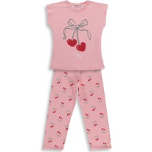 Civil Girls Kiraz Desenli 6-9 Yaş Pijama Takımı - Pudra