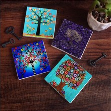 Pinecone Stone Hayat Ağacı Taş Bardak Altlığı Seti - 4 Parça - Dekoratif, Rustik Mutfak Aksesuarı, 10X10 Cm, Kaydırmaz Tabanlı, Şık ve Dayanıklı SC455