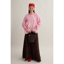 Zülays Kolu Fırfırlı Bluz Pembe