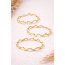 Çelik 3 Lü Zigzag Ajda Gold Bilezik