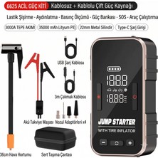 Mucosan 2026 Yeni Model 3000A / 35000MAH Taşınabilir Güç Kaynağı Profesyonel - Çantalı - 2'si 1 Arada Araç Akü Takviye (Jump Starter) ve Lastik Şişirme Pompası