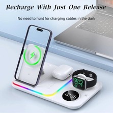 Tastech A82 5in1 Telefon Saat Kulaklık Wireless Şarj Cihazı Rgb Işıklı Katlanabilir 30W Kablosuz Şarj