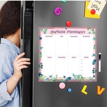 Dünya Magnet Floral Haftalık Magnet Planlayıcı, Mıknatıslı Silinebilir Yazı Tahtası Pano + 3 Kalem