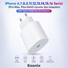 Exonix iPhone 6 7 8 x 11 12 13 14 15 16 (Pro Max Plus Dahil) Uyumlu Hızlı Şarj Başlığı Adaptör Type-C 20W Beyaz