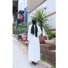 Kuşaklı Kat Kat Şifon  Elbise  Beyaz    HNT8595