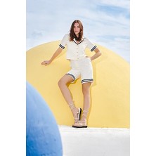 Gusto Marin Detaylı Bermuda - Ekru