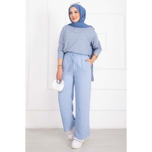 MDS Beli Lastikli Keten Pantolon Bebe Mavisi
