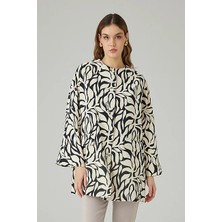 Gusto Yaprak Desenli Kaftan - Siyah