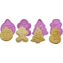 Yılbaşı Şekilli Adam Çam Ağacı Basmalı Kurabiye Kalıbı Gingerbread Man Desenli Şeker Hamuru Kesici Aparat (Konsept 1, Krem-Turuncu)