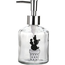 Cam Sıvı Sabunluk,kaktüs 2 Desen 300ML 7,6X15,5CM