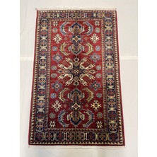 El Dokuma Afgan Halı Kazak  Desenli Bordo Renk Kök Boya 89 x 142
